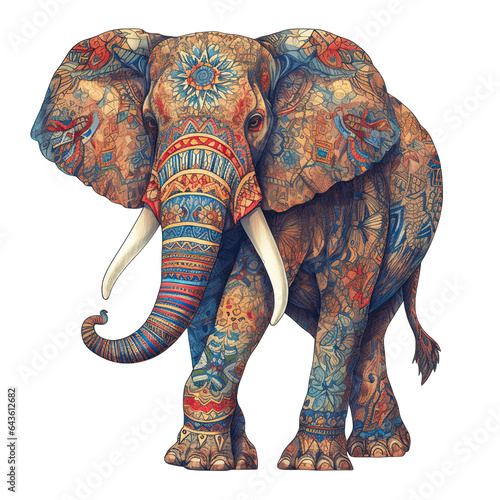 An elephant, boho hippie illustration - Generative AI
