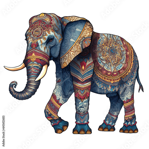 An elephant, boho hippie illustration - Generative AI
