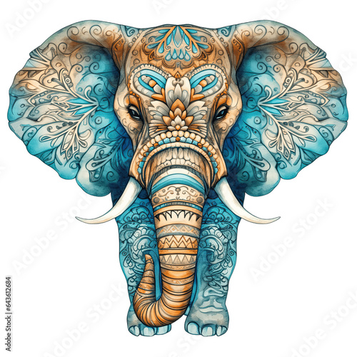 An elephant, boho hippie illustration - Generative AI