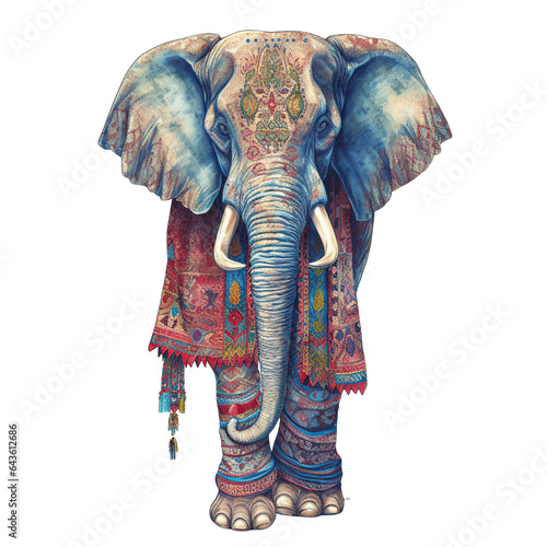 An elephant, boho hippie illustration - Generative AI
