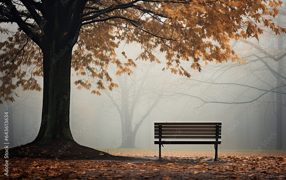 bench in the park, autumn view 