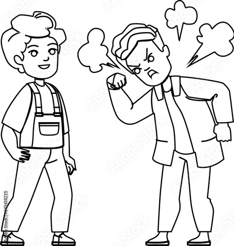 kid boy angry calm vector. child son, face tantrum, parent character, crying cry, mom dad kid boy angry calm character. people black line illustration