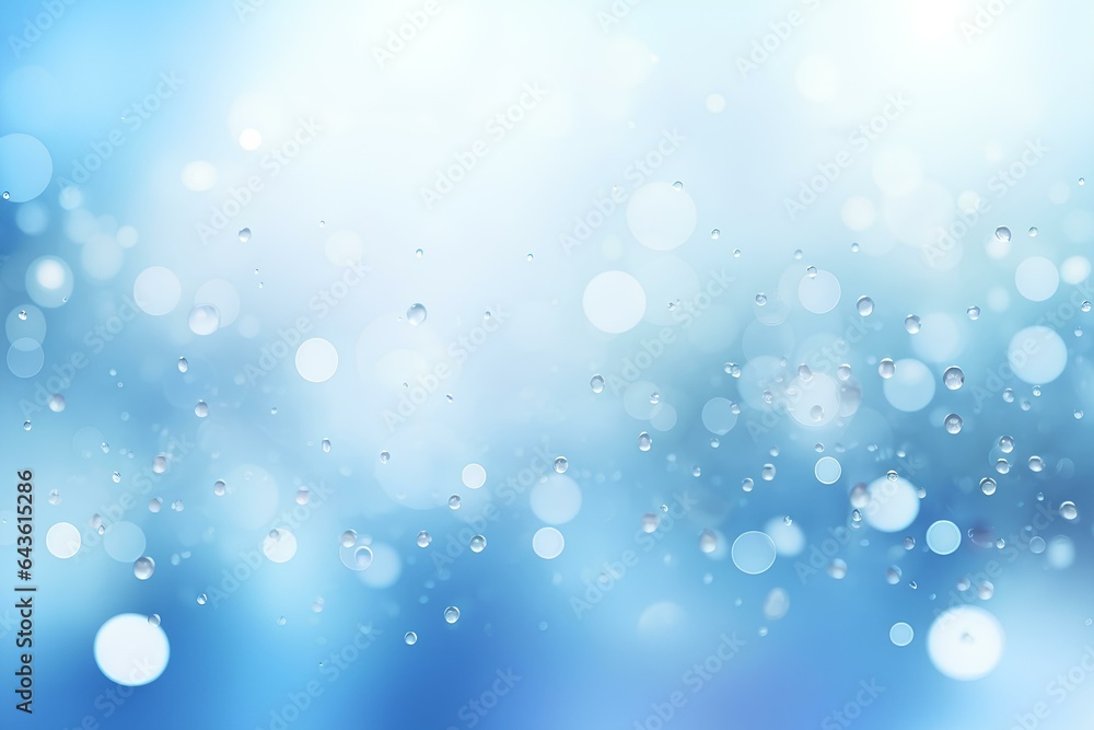Abstract light blue blurred background with beautiful lighting spots and water drop reflection. generative AI