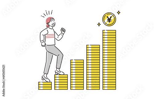 貯まったお金の階段をのぼる女性