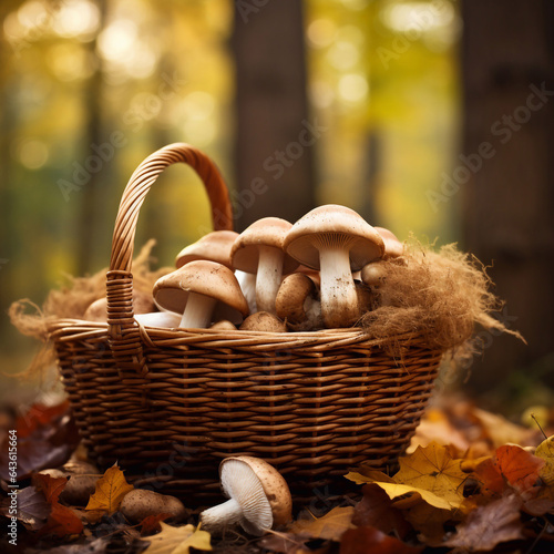 Autumn Cep Mushrooms in wicker basket.