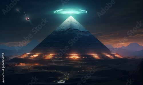 ufo flying over the pyramids, generative ai