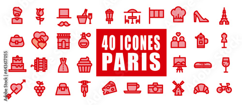 Icones picota pictogrammes et symboles paris, tourisme, découverte Tour Eiffel et signes