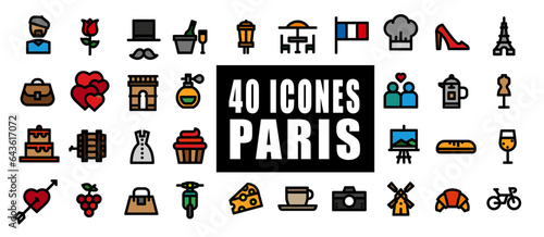 Icones picota pictogrammes et symboles paris, tourisme, découverte Tour Eiffel et signes