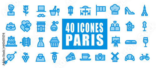 Icones picota pictogrammes et symboles paris, tourisme, découverte Tour Eiffel et signes