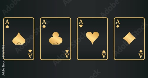 Four aces playing card suits set. Poker, gambling concept. Web design, template for casino.