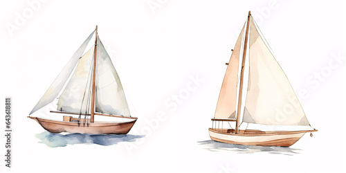 A sailboat brought to life through hand-drawn watercolors, set against a pristine white canvas