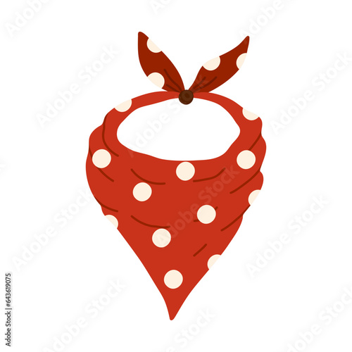 Cute hand drawn red cowboy scarf clipart. Western neck bandana neckerchief and handkerchief. Unisex neck accessory in the Wild West style. Biker face scarf, bandanna shawl isolated on white background