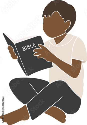 Boy reading the bible, Abstract boy silhouette vector, Kid portrait, Little boy in school uniform vector illustration, Kids clipart, christian boy