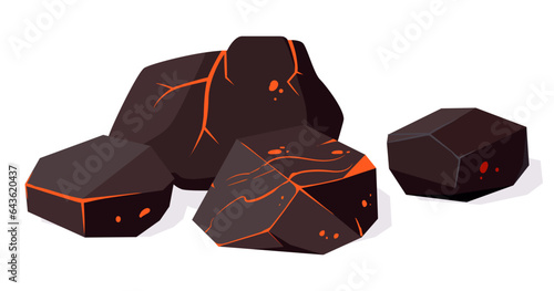 Cartoon smouldering coals. Dying coal, fireplace hot smoldering charcoal flat vector illustration on white background