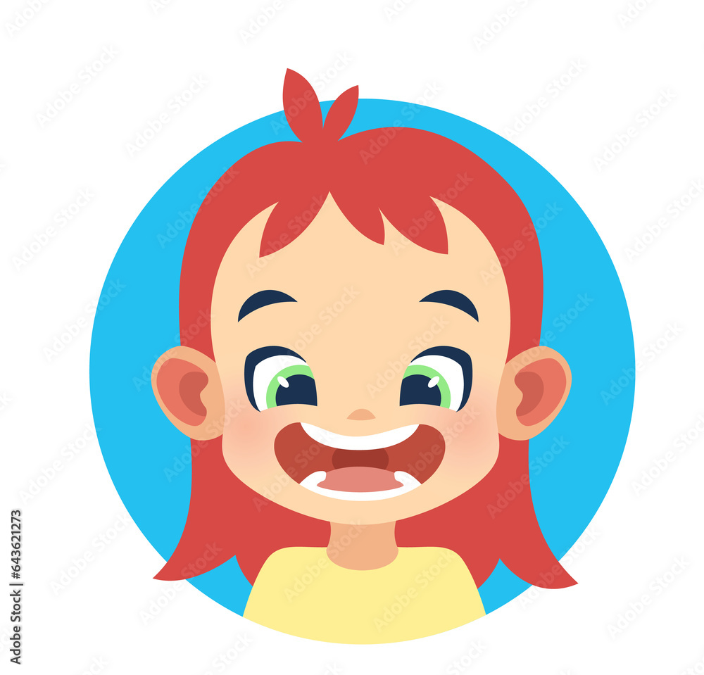 Girl with happy face expression. Funny head portrait