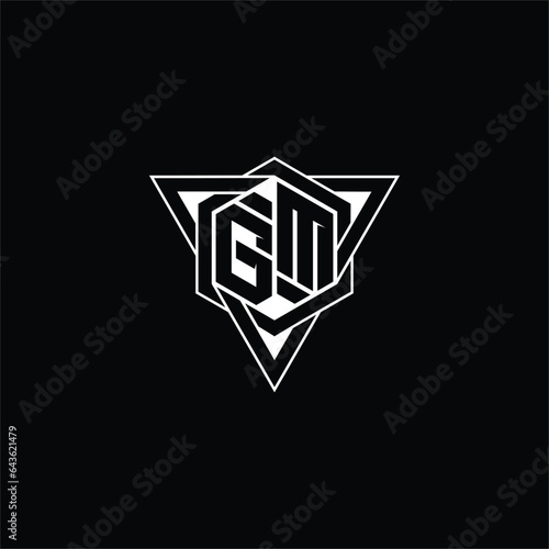 GM Letter Logo monogram hexagon shape with triangle geometric outline sharp modern design