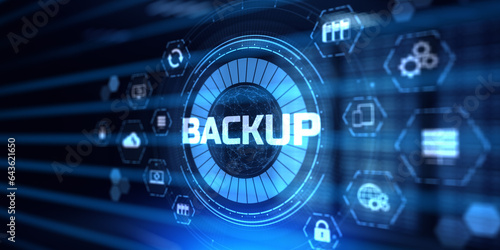 Data backup information protection cyber security concept on virtual screen.