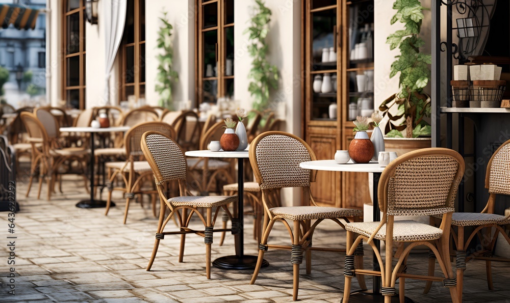 European style roadside dining chairs and tables, AI Generative