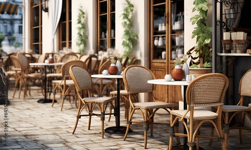 European style roadside dining chairs and tables, AI Generative photo