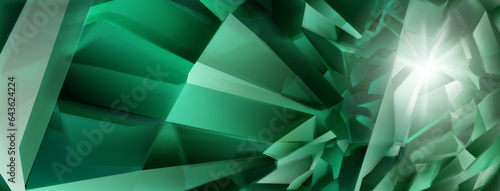 Abstract crystal background in dark green colors with highlights on the facets and refracting of light