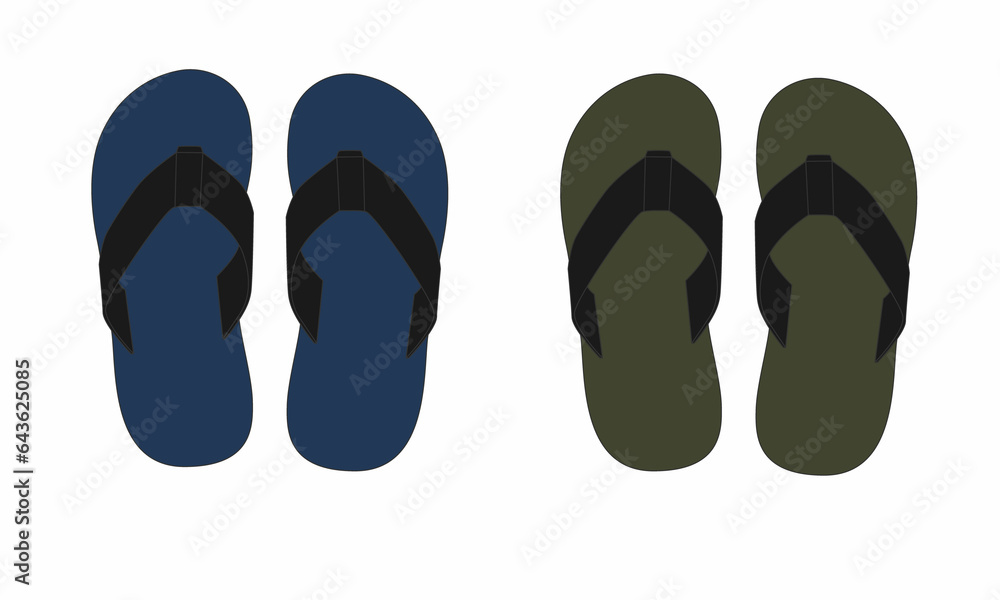 Illustration of summer flip-flops isolate on a white background. Sketch of blue and green flip-flops with rubber soles. Illustration of summer flip-flops isolate on a white background. Sketch of blue and green flip-flops with rubber soles.