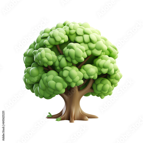 Cute green tree in cartoon clay toy style, pastel colors, isolated on white background. 3d render illustration isometric detailed icon clipart. Png with transparent background, cutout.