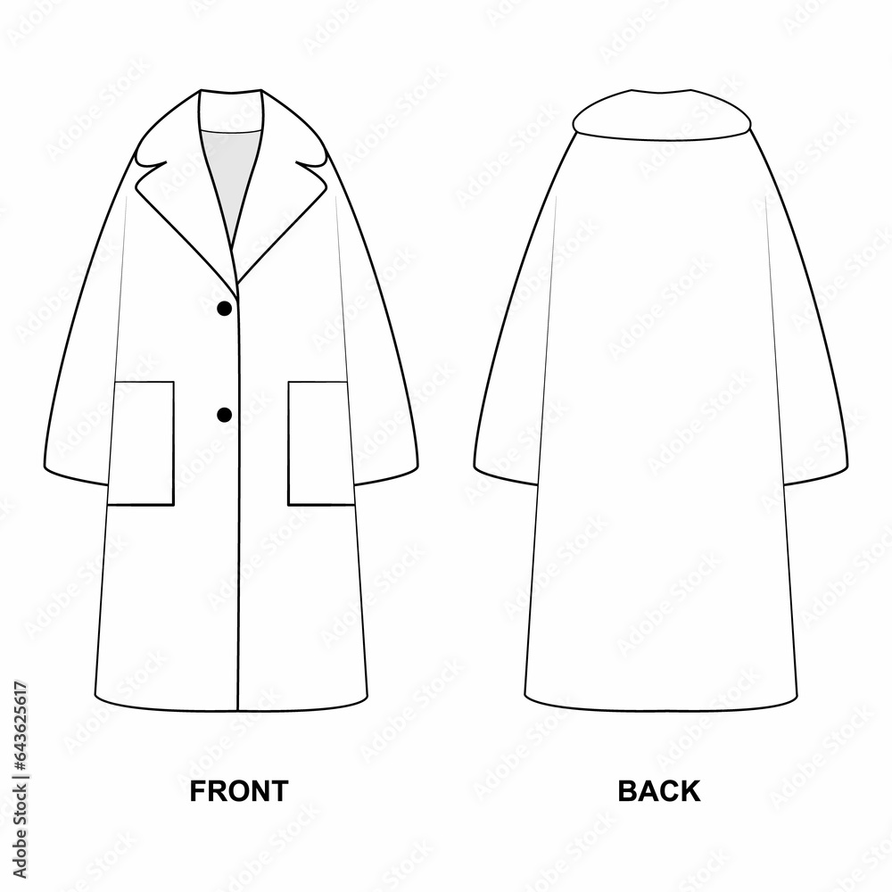 technical-drawing-of-a-long-coat-with-pockets-isolate-on-a-white