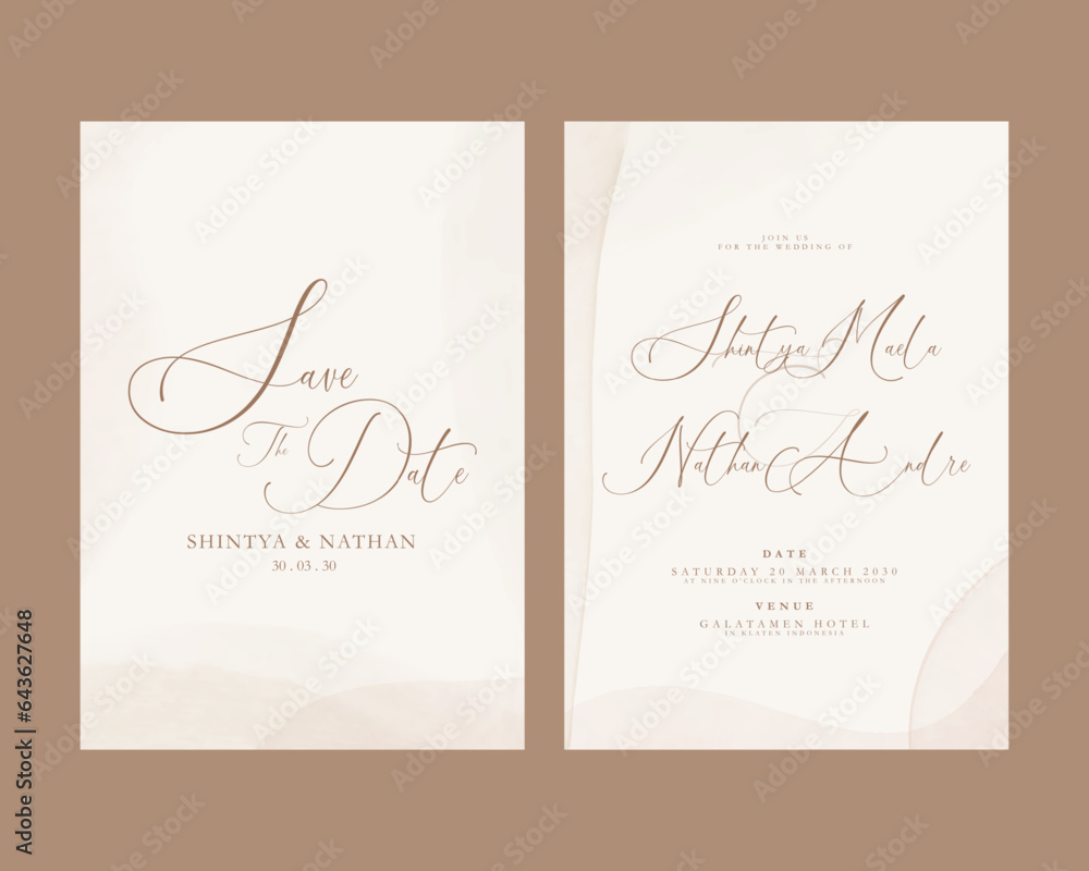 Wedding invitation template with flower watercolor