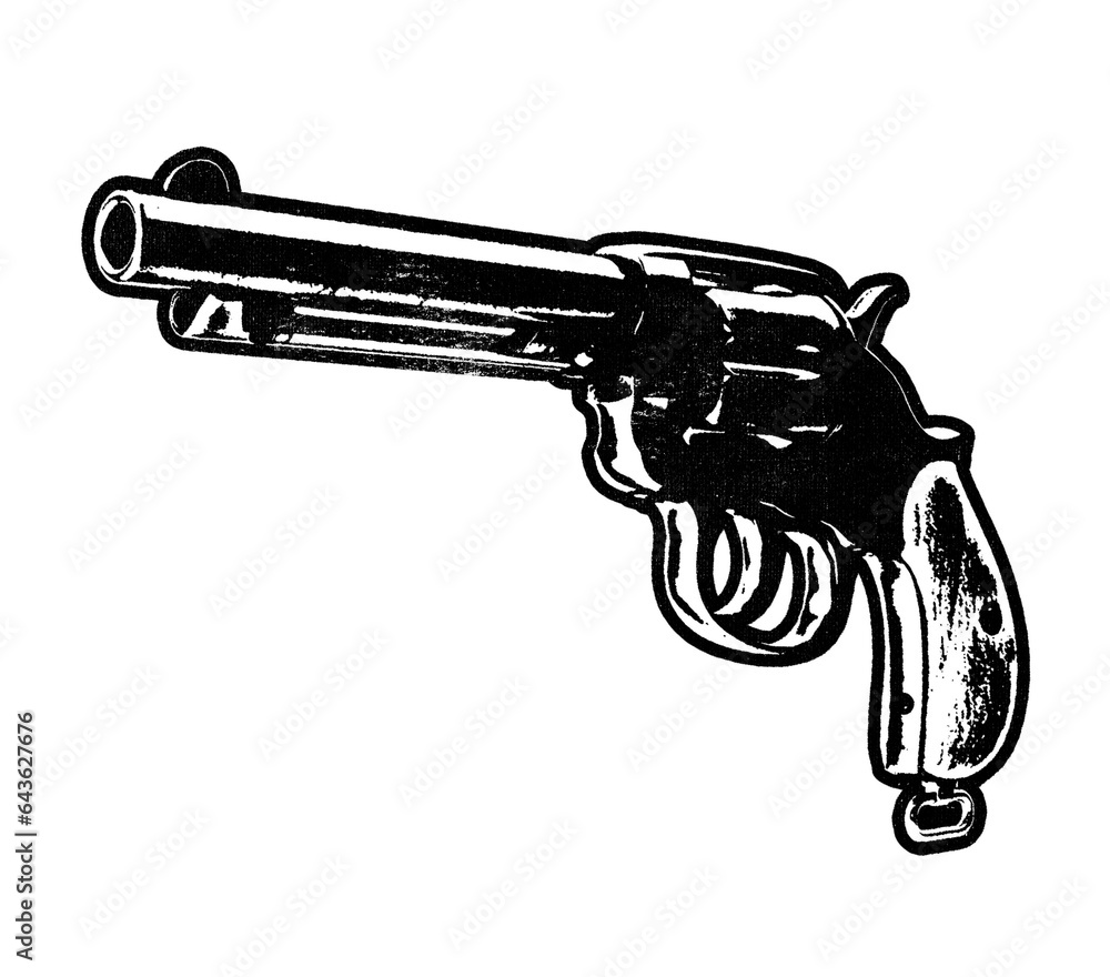 Classic pistol gun retro stencil illustration stamp with distressed ...