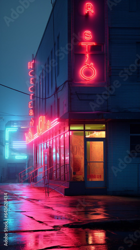 Generative ai. decoration interior bar or night club in neon blue and red lights. Party or nightlife entertainment
