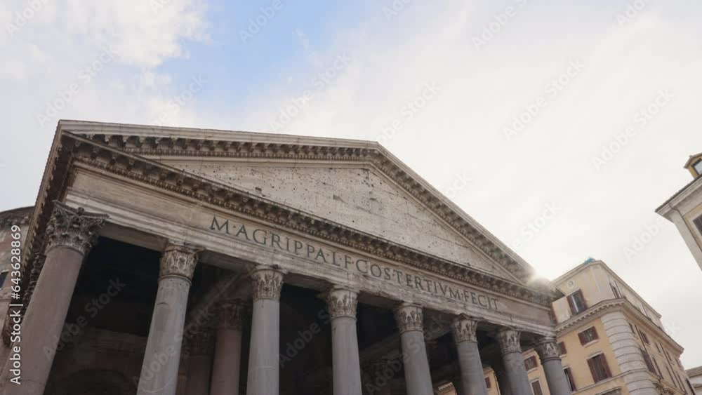 Cinematic view of Pantheon located in center of Rome, Italy. One of the most famous travel and religious tourism landmark of Roma, Italia. europe tourist destination. Cinematic view of Pantheon located in center of Rome, Italy. One of the most famous travel and religious tourism landmark of Roma, Italia. europe tourist destination.