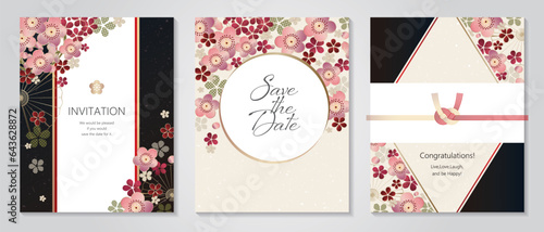 Vector illustration Japanese paper of Plum kimono pattern , Anniversary Invitation , poster and other graphic design , Celebration Card Set