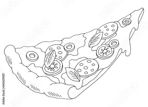 Slice of pizza graphic fast food black white sketch isolated illustration vector