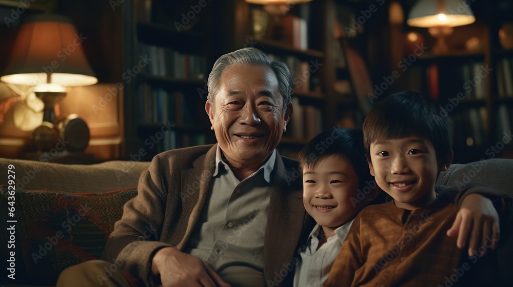 Happy asian grandparent with grandkids Happy asian grandparent with grandkids