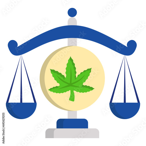 Legality of cannabis concept, Balance with Hemp Leaf Sign vector color icon design, Cannabis and marijuana symbol, thca and cbdasign, recreational herbal drug stock illustration