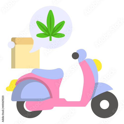 Herbs Delivery on Scooter concept, Delivering weed on Bike vector color icon design, Cannabis and marijuana symbol, thca and cbdasign, recreational herbal drug stock illustration