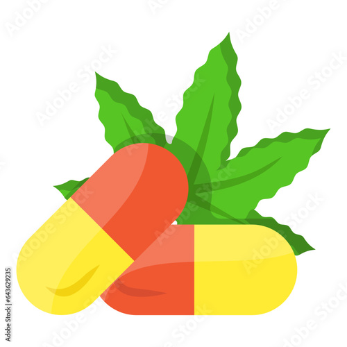Phytocannabinoid Medicine concept, CBD-rich tablets and Pills vector color icon design, Cannabis and marijuana symbol, thca and cbdasign, recreational herbal drug stock illustration