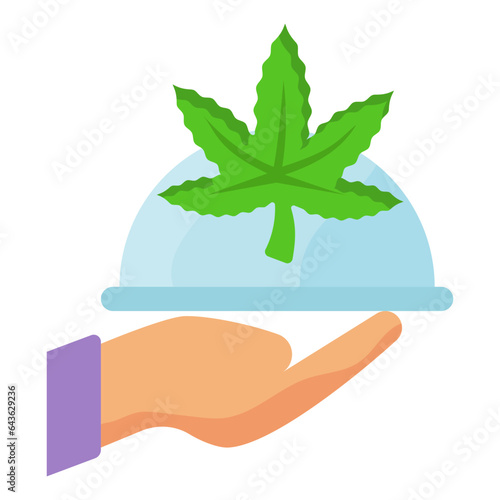 cannabis-infused food concept, Hand holding cloche with hemp leaf vector color icon design, Cannabis and marijuana symbol, thca and cbdasign, recreational herbal drug stock illustration