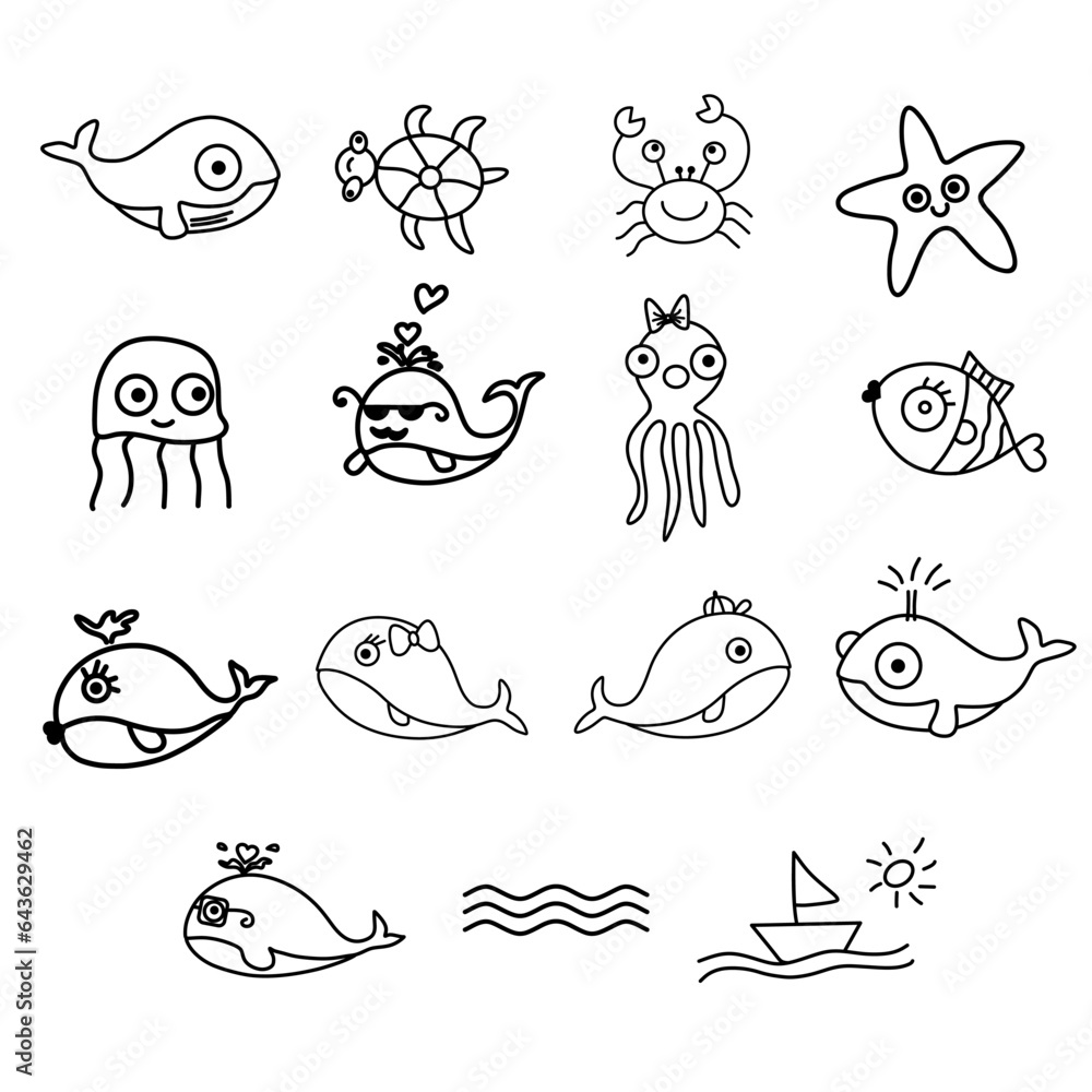 set of sea cartoon vector set of sea cartoon vector