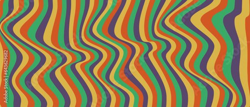 Groovy Hippie Twirl background. Waves, Swirl, Curvy pattern with colorful lines. Twisted and distorted colored vector texture in Trendy Retro Psychedelic style. Y2k Rainbow  Vector aesthetic banner. 