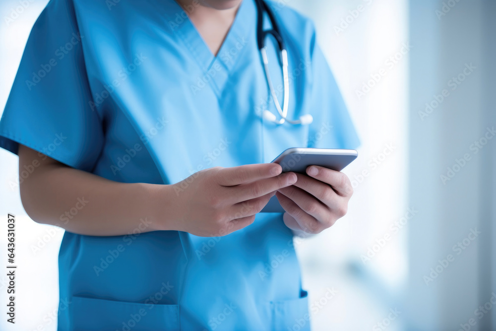 Hospital Worker Using a Cellphone Hospital Worker Using a Cellphone