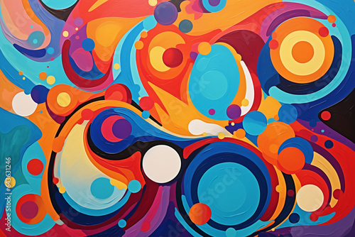 abstract painting with colorful swirls and circles, vibrant acrylic psychedelic background