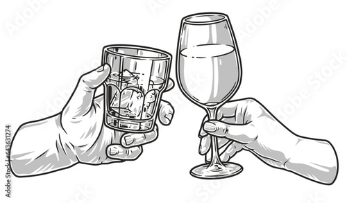 Hands with alcohol monochrome sticker