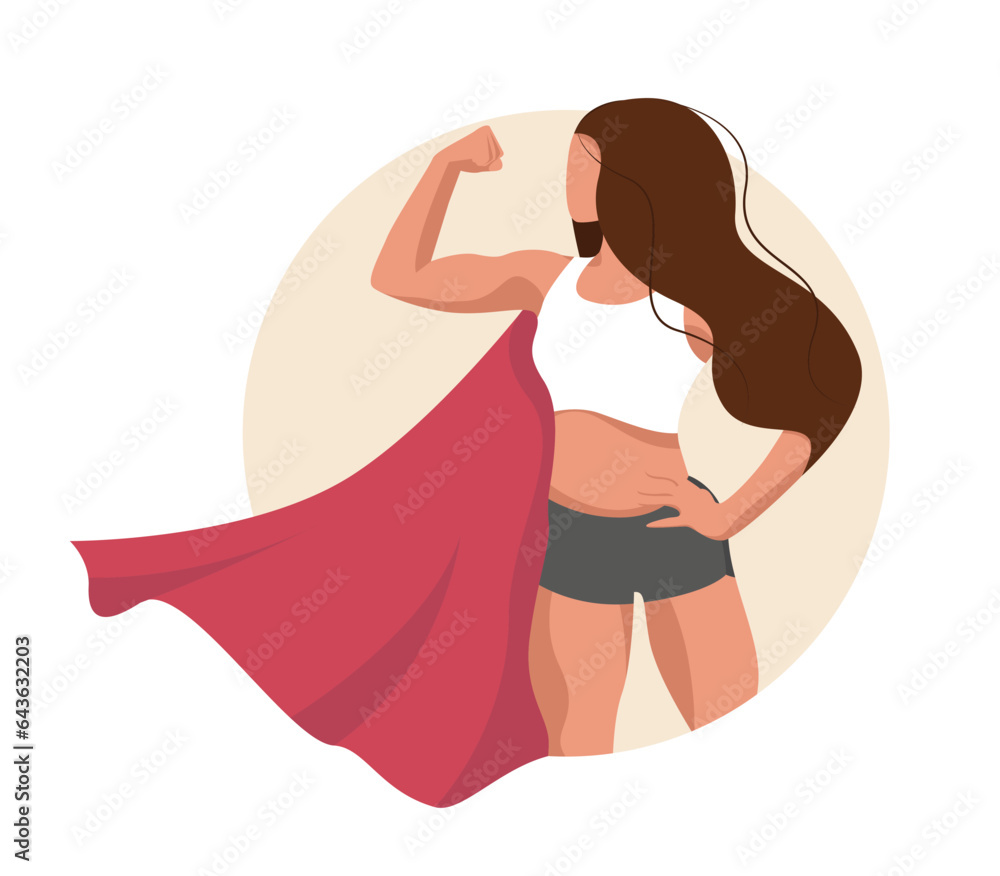 A superwoman showing her power with strong body in red coat. Vector colourful illustration isolated on white background. A superwoman showing her power with strong body in red coat. Vector colourful illustration isolated on white background.