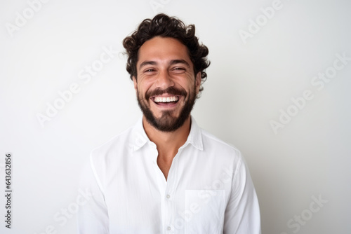 Masculine Beauty: Smiling Man in Studio Portrait in white concept
