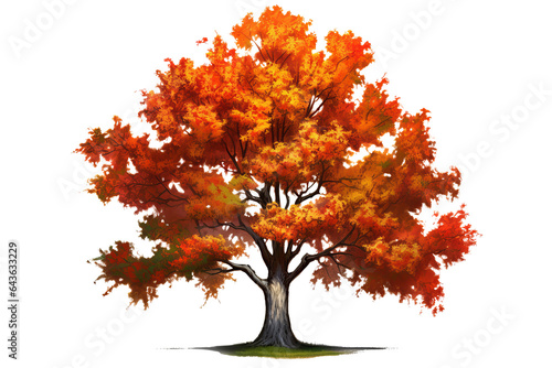 Beautiful autumn foliage of a sugar maple tree isolated on a transparent background