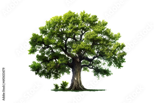 Fresh green tree with green leaves and brown trunk isolated on transparent Background
