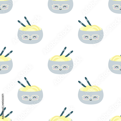 seamless pattern with bowls of noodles character