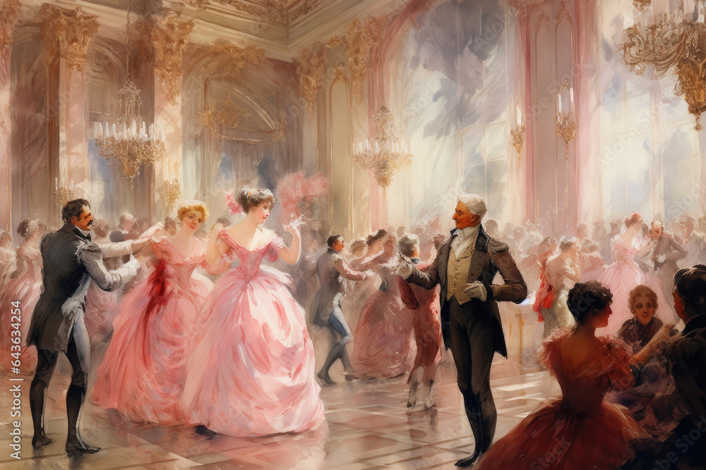 Elegant Rococo Ballroom Dance - obrazy, fototapety, plakaty 