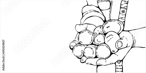 Monochrome image of a hand holding a potato, showcasing simplicity and nature's beauty in black and white